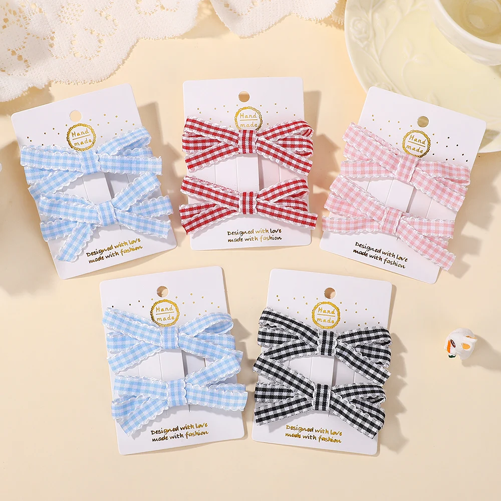 2Pcs Striped Bow Hair Clip Set Women's Sweet Hair Accessories Lovely Girl Headwear Hairpin for Dress up