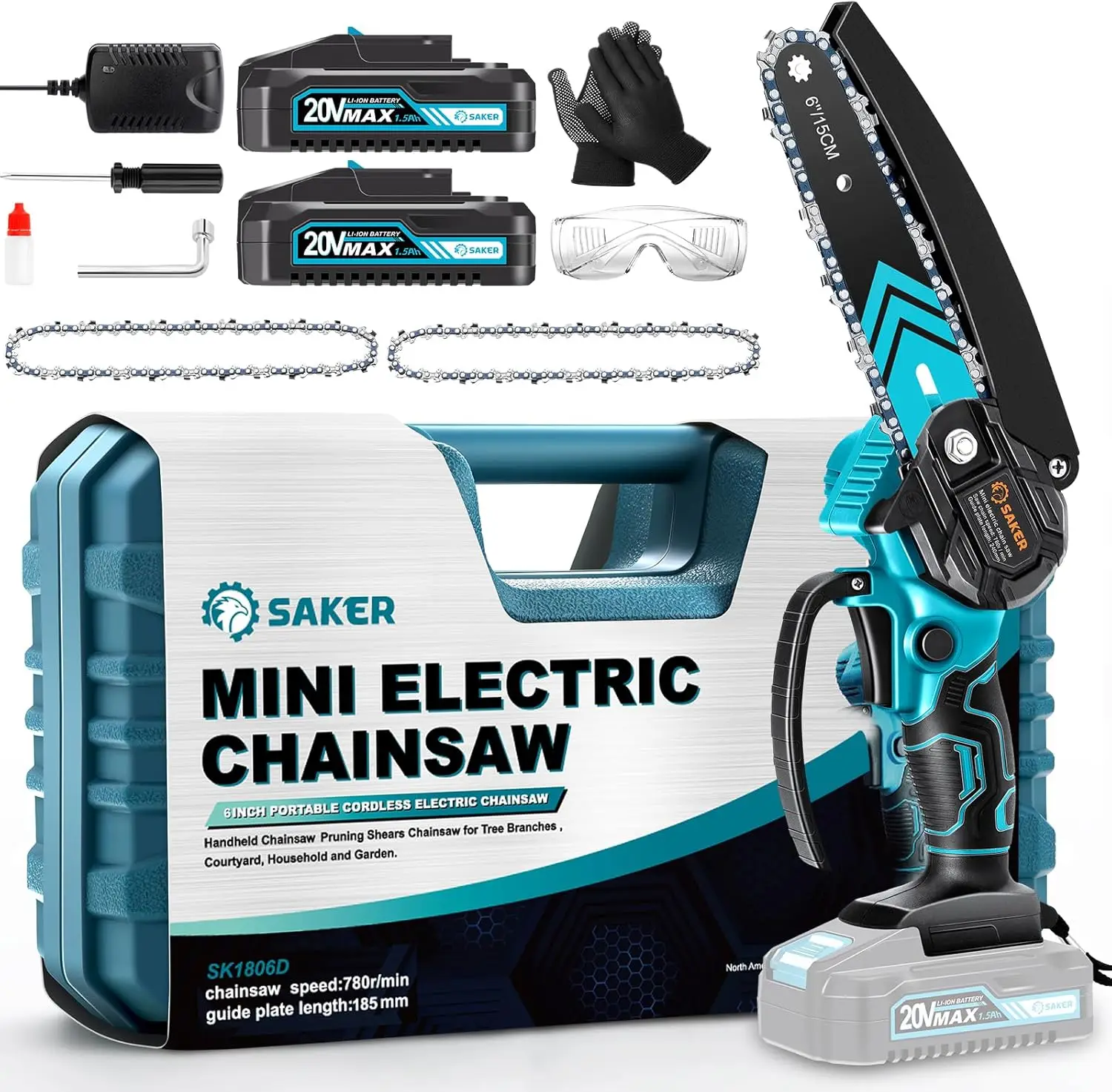 

6 Inch Portable Electric Chainsaw Cordless, Small Handheld for Tree Branches, Courtyard, Household and Garden, Father's Day Gift
