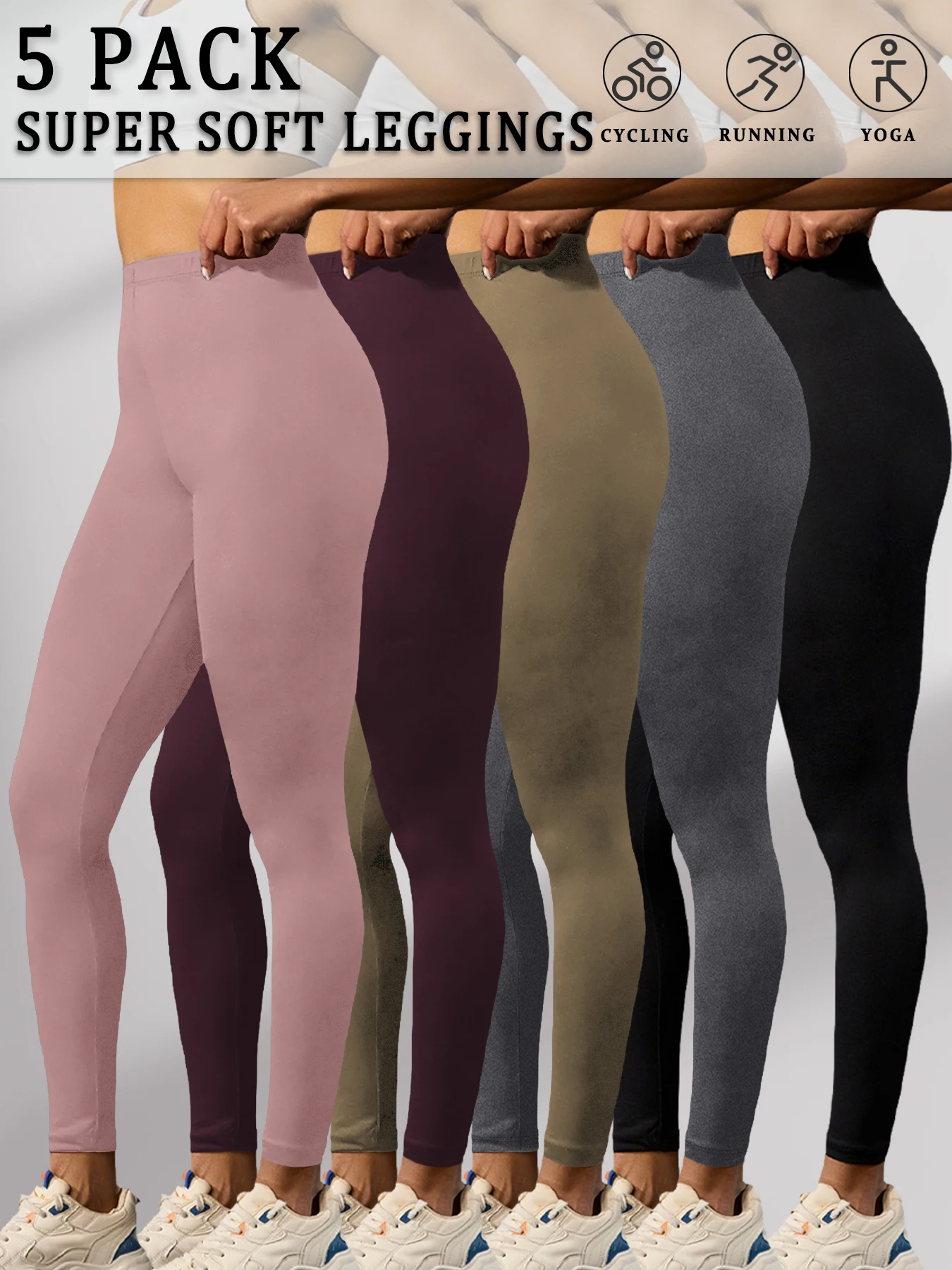 

Набор из 5 женских супермягких леггинсов с высокой эластичностью, непрозрачные, для тренировок, йоги, бега, фитнеса, с эффектом push-up