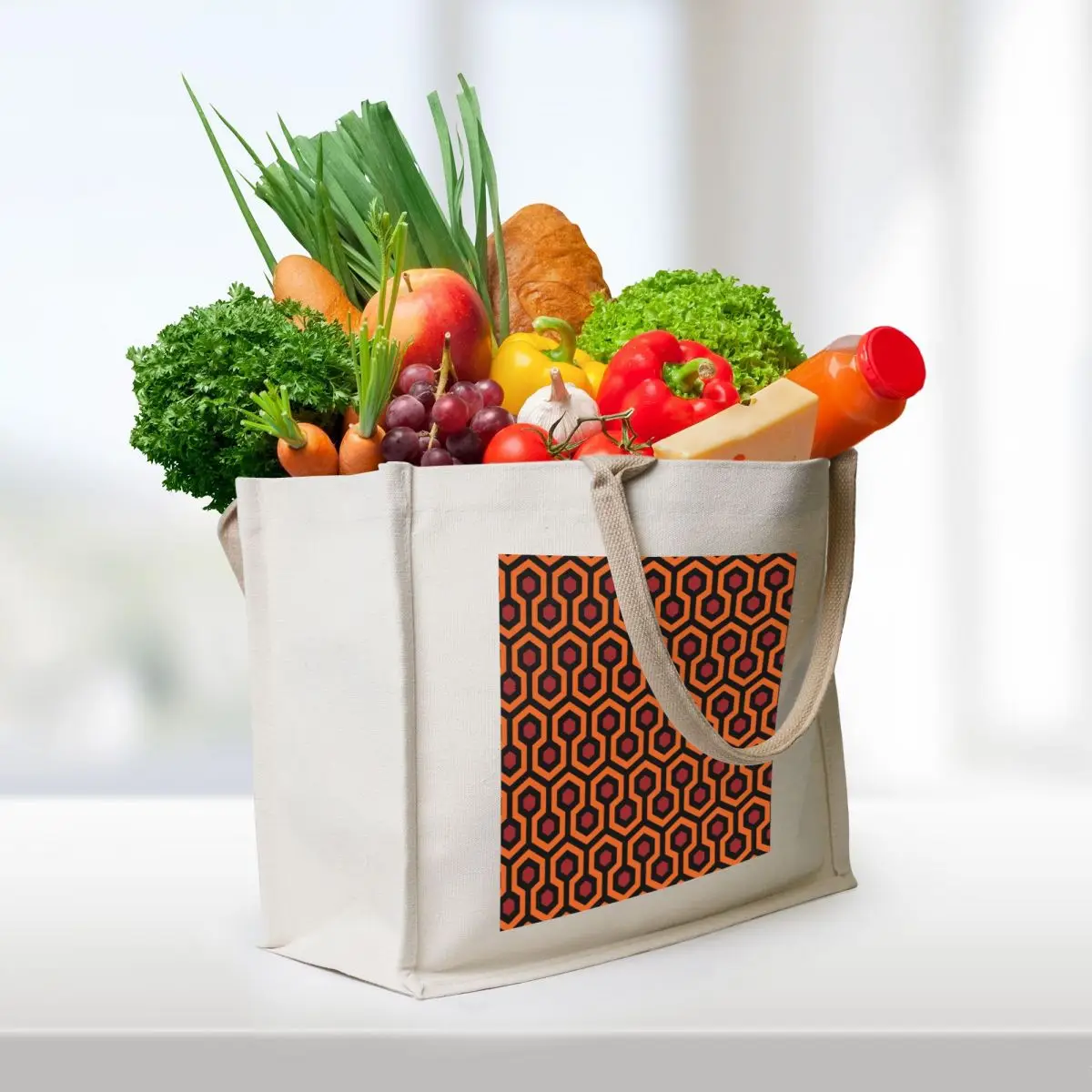 Geometric Pattern: Looped Hexagons: Orange/Red/Black Tote Bag Women's beach bags shopping bag logo custom bags