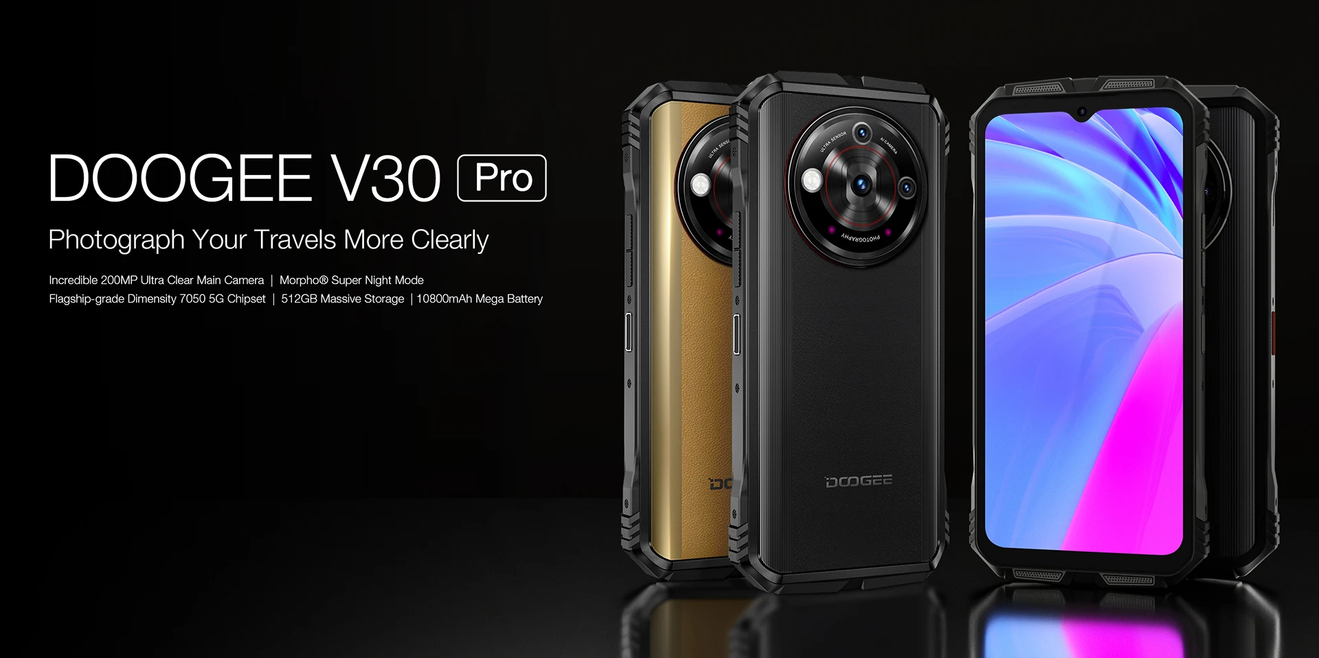 DOOGEE V30 Pro Rugged Smartphone Android 13 6.58" FHD 120Hz Display 32GB+512GB 10800mAh 200MP Camera Dimensity 7050 Moible Phone