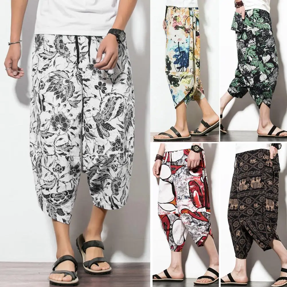 Fashion Casual Trousers Mid-rise Versatile Breathable Ethnic Style Retro Print Harem Trousers