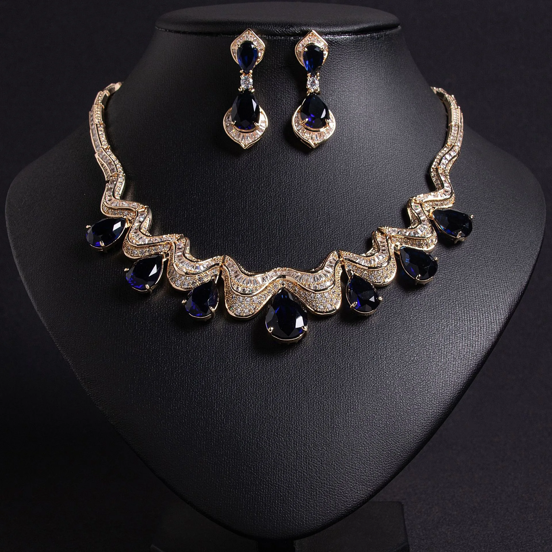 EYER Luxury Temperament AAA Zircon Colorful Necklace Choker Drop Earrings For Women Wedding Party Evening Dress Jewelry Sets - Image 5