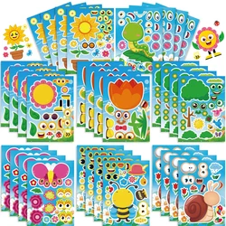 Kids Puzzle Stickers Make-a-face DIY Sun Flower Tree Bug Snails Butterfly Sticker School Classroom Children Early Education Toys