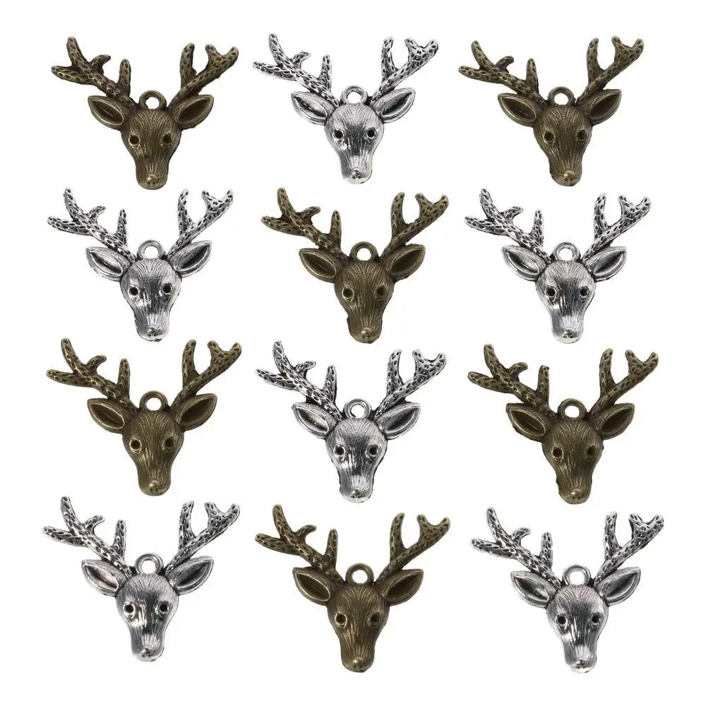 40 шт., подвески в виде головы оленя из сплава, подвеска в виде головы оленя, античная бронза, сплав оленя, ювелирные изделия, подвески, античное серебро 32*37*3 мм