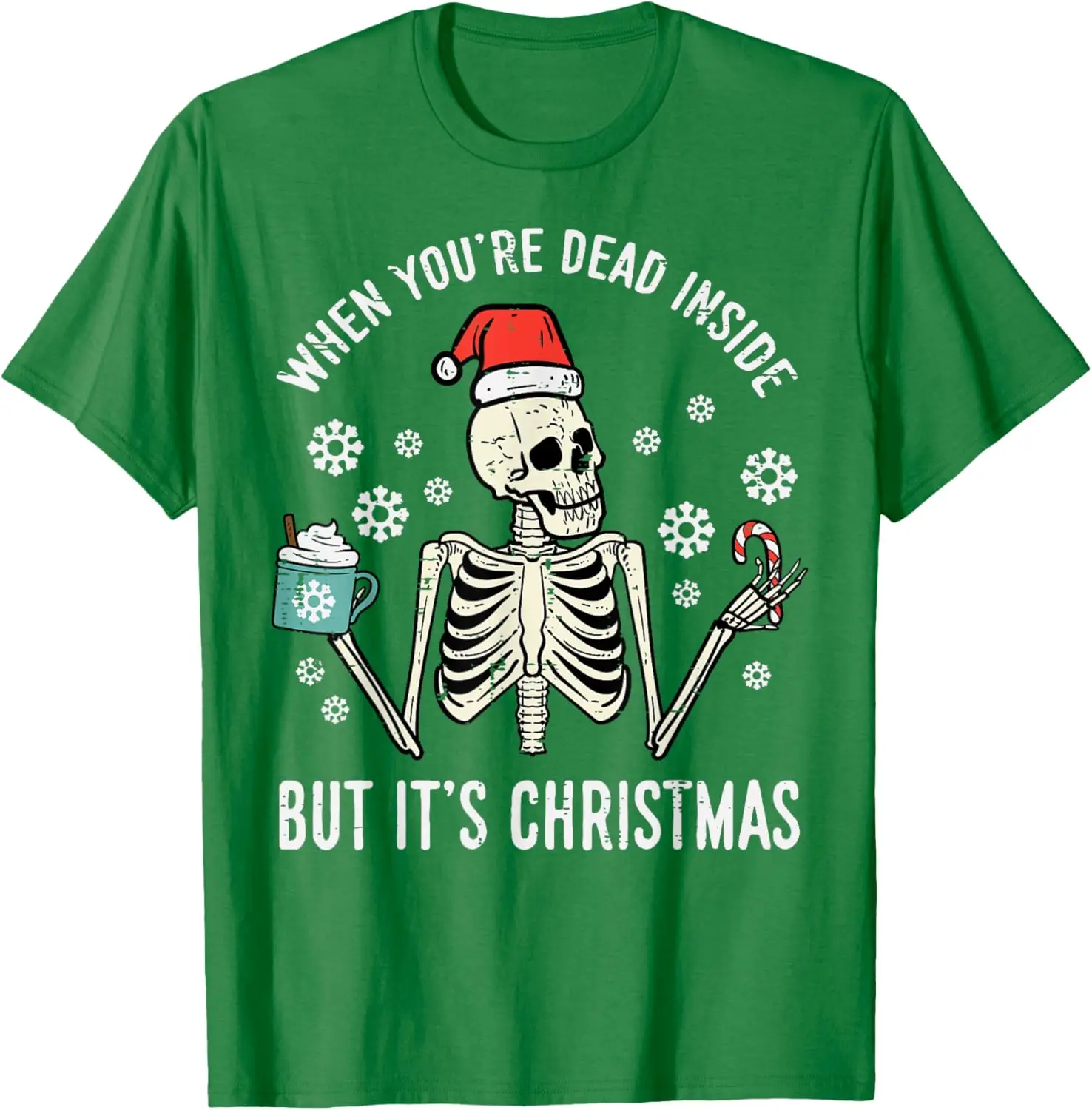 Dead Inside But Its Christmas Skeleton Coffee Xmas Coton T-Shirt Hommes et Femmes Col rond Manches Courtes Chemises Décontractées pour Femmes