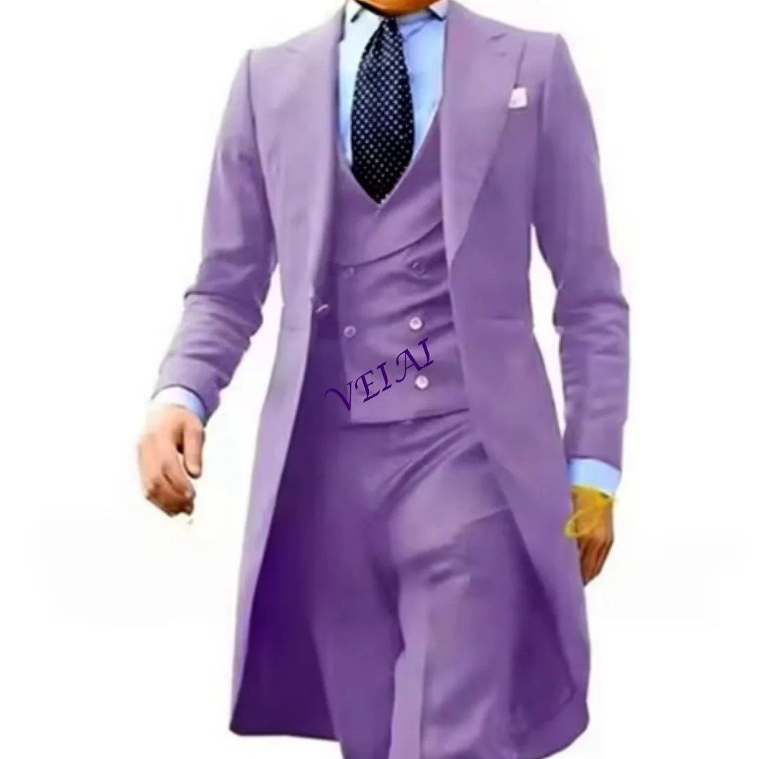 

CustomizedSolid Wedding Men Long Tailcoat 3 Piece Formal Groom Tuxedos for Prom Party Male Suits Fashion Clothing Set Jacket Pan