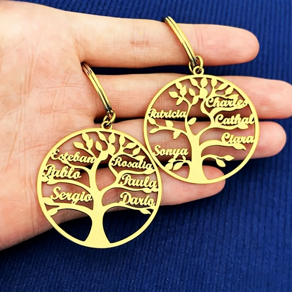 Tree Of Life Customized Name Keychain Stainless Steel Custom Key Ring 1-6 Family Members Names Custom Keychain Jewelry Gifts