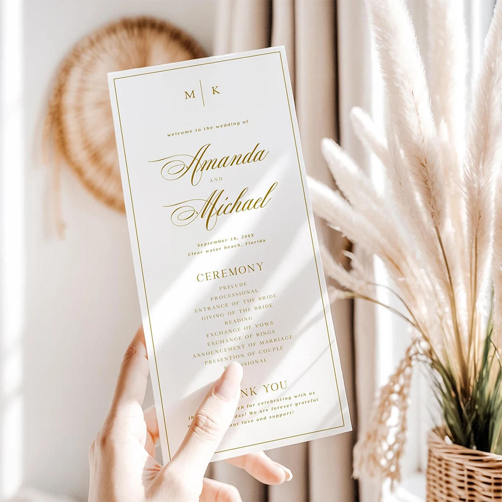 Personalized Classic Wedding Program Custom Elegant Wedding Ceremony Program Table Decoration Party Accessories Modern Design