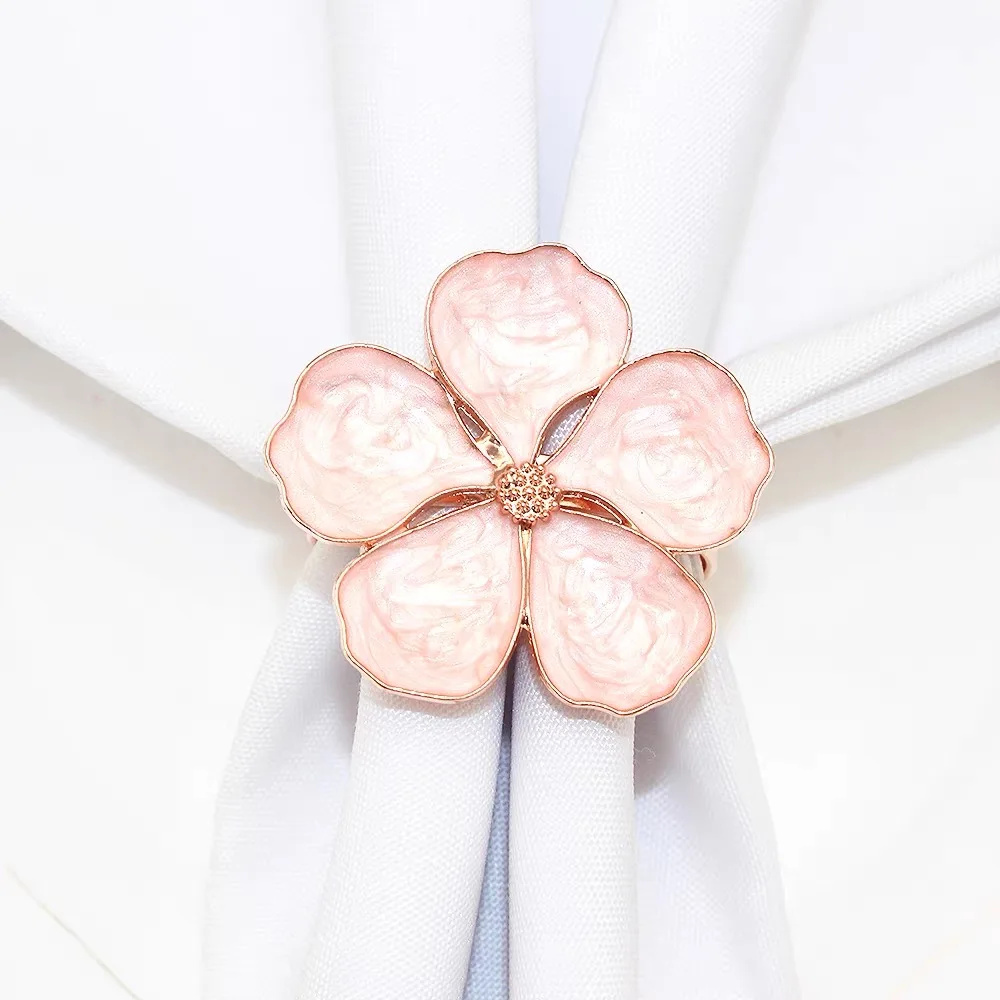 6Pcs Elegant Flower Napkin Rings Pink/White/Rose Gold Floral Napkin Holders Exquisite Home Party Table Decor Accessories