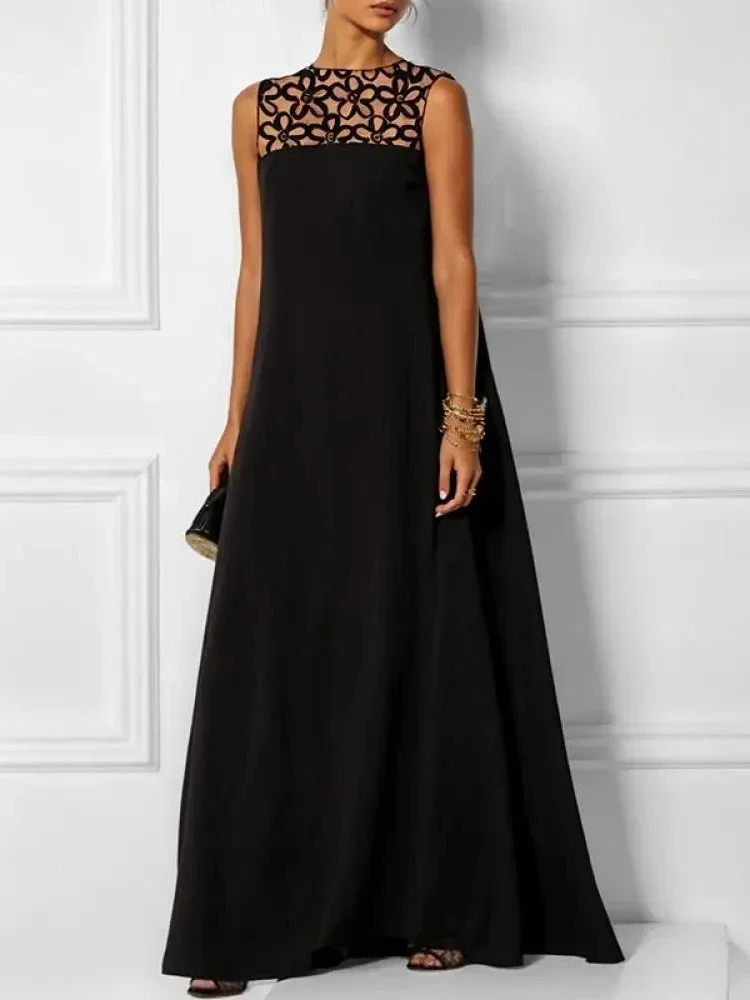 ชุดราตรีทรงเอไลน์สีดำแบบไม่มีแขน ดีไซน์เว้าช่วงตัว  สำหรับงานเลี้ยงหรูหรา  คอลเลคชั่นใหม่ฤดูร้อนปี 2026