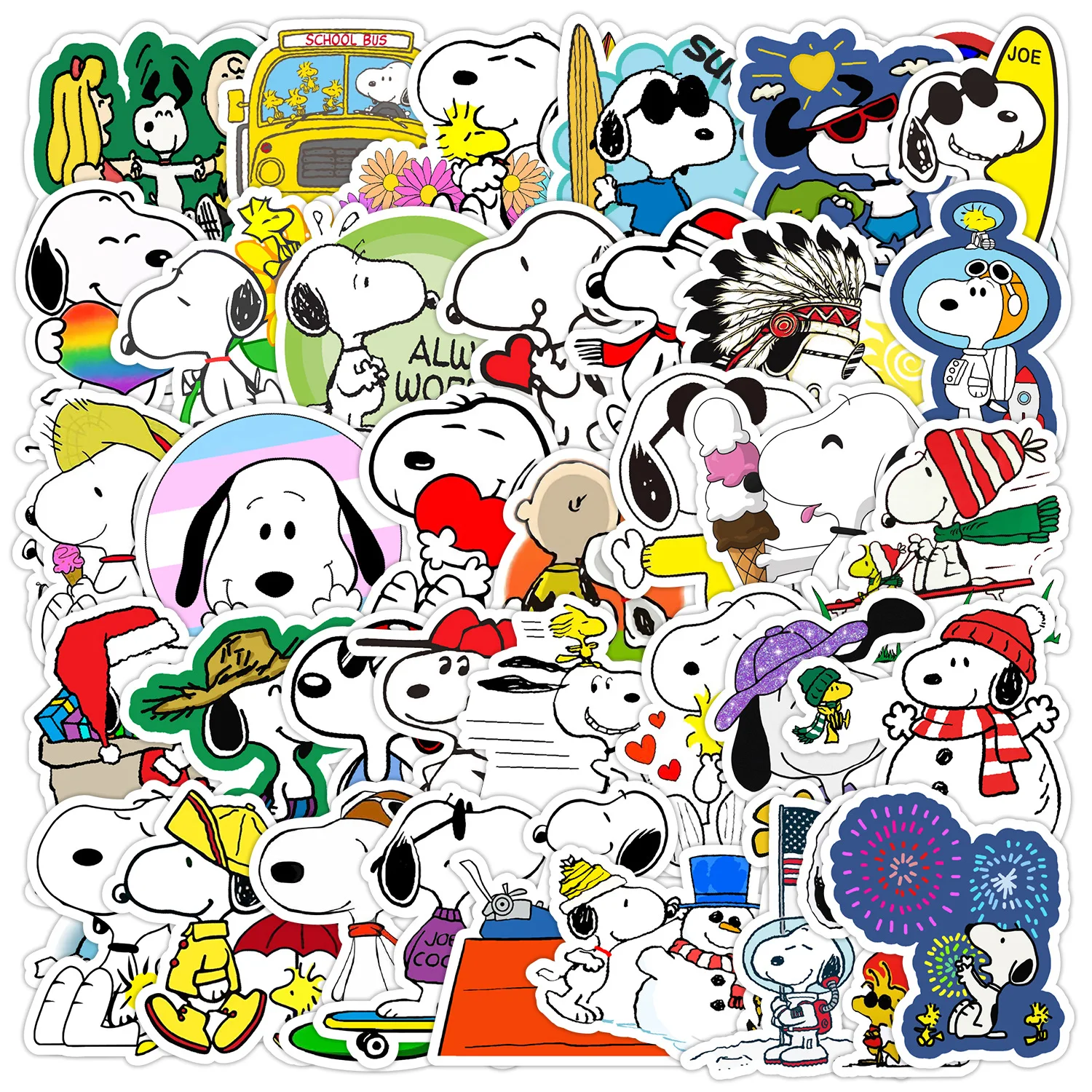 50PCS Snoopy Animation Cute Dog Cartoon Stickers Decal For Luggage Phone Guitar Scrapbook Fridge Cup Classic Kid Toys Decor