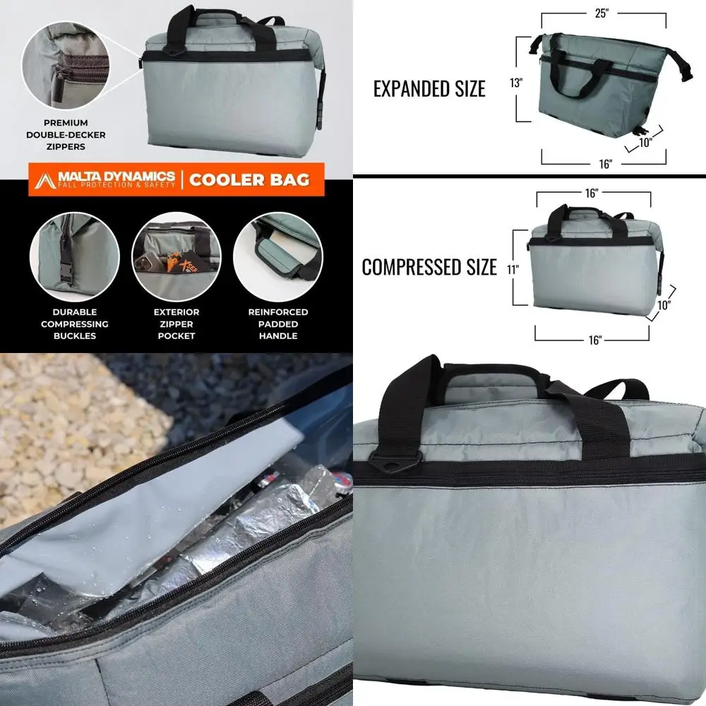 

16" Jobsite Cooler – Double Decker Soft Cooler with Padded Carry Handles, Shoulder Strap, Leak-Proof Liner & Exterior Zipper Poc