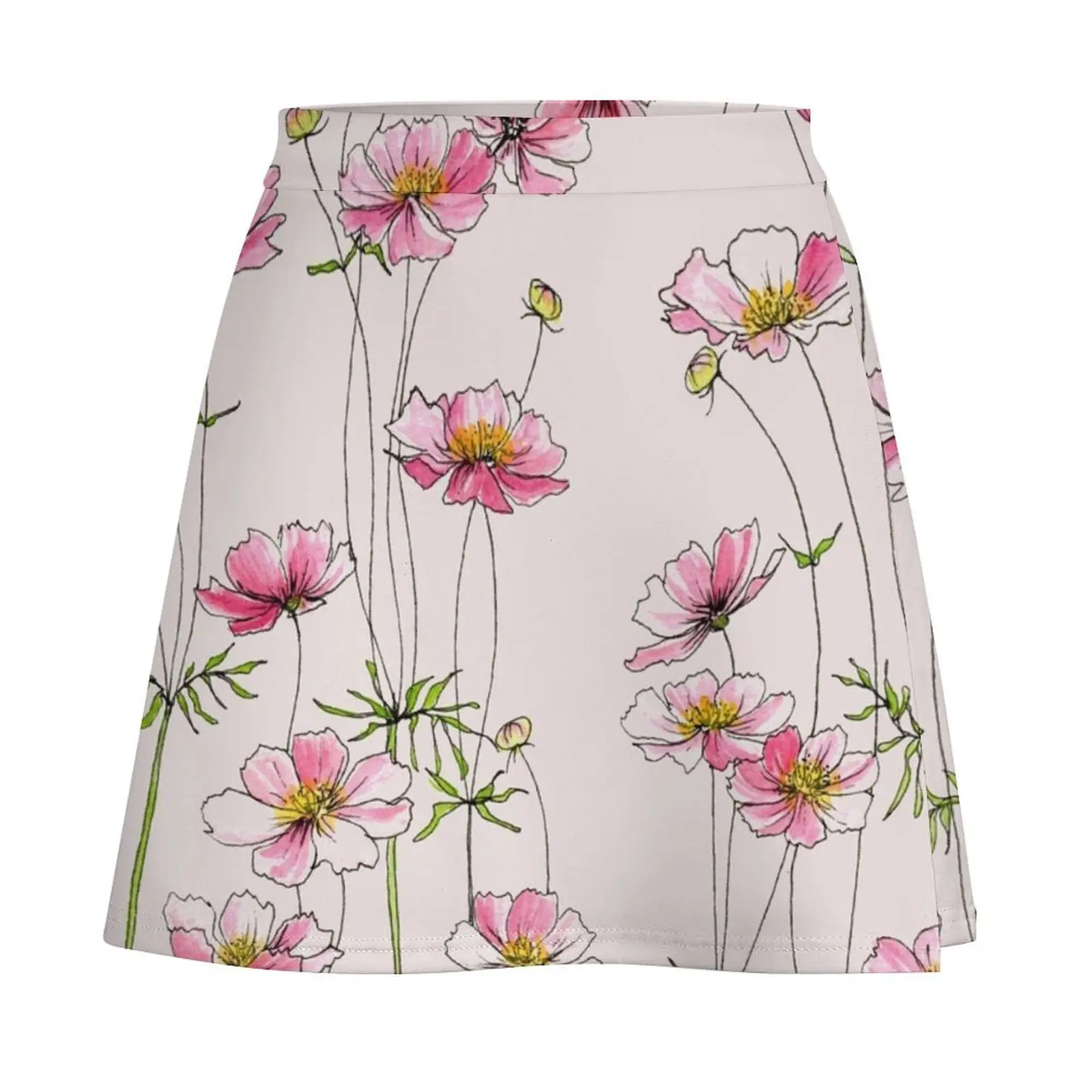 Pink Cosmos Flowers Mini Skirt Female dress women's clothing korea stylish extreme mini dress Korean skirts Mini Skirt
