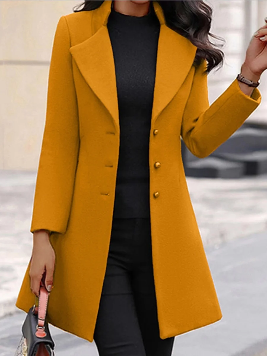 Veste mi-longue coupe cintrée pour femmes, vêtements d'extérieur de couleur, manteau Long Sve de rue, couleur Pure, manteau pour dames