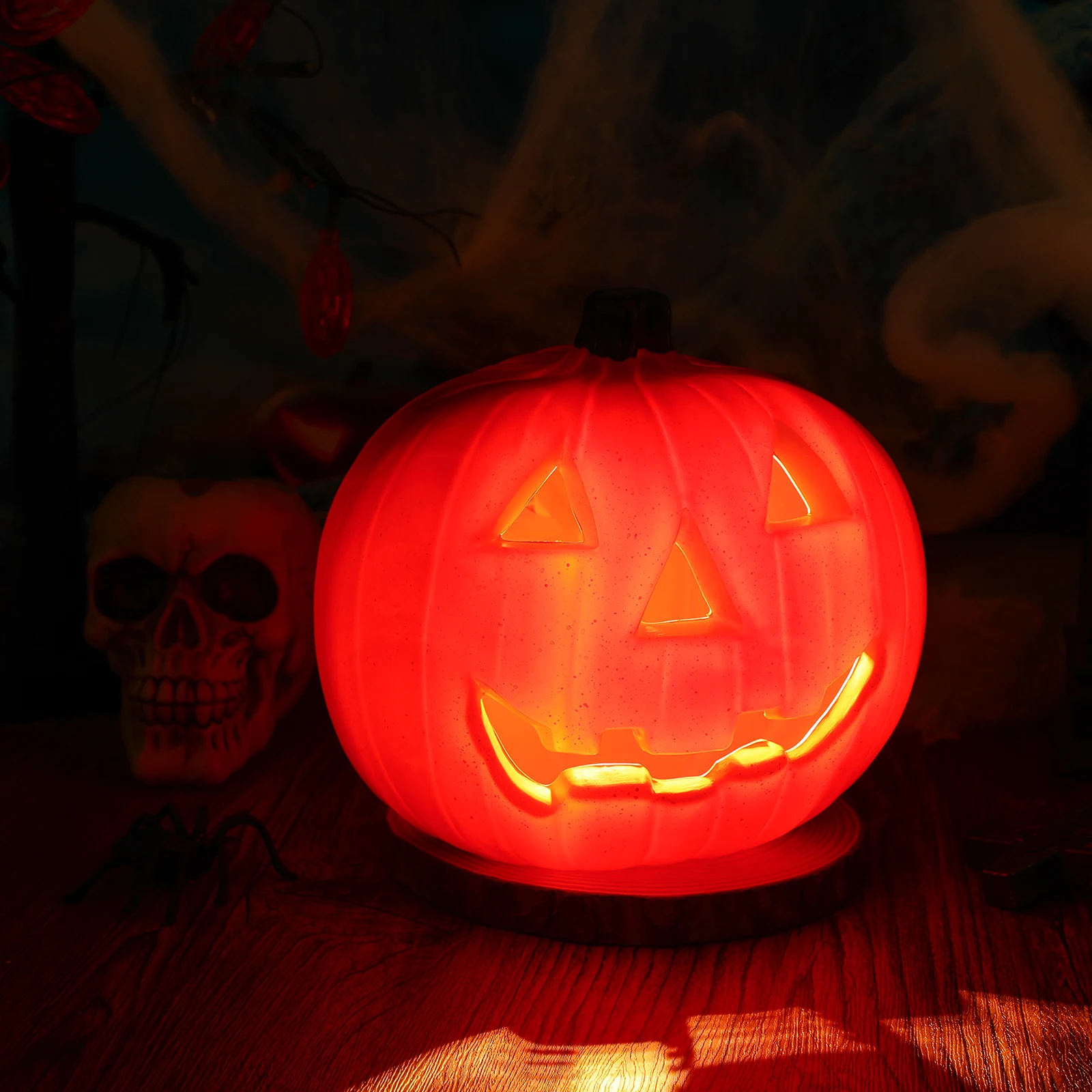 Decorazione di luce arancione azionata a lanterna di Halloween per feste all'aperto al coperto Led Jack O Lanterna Decorazione di zucca Halloween