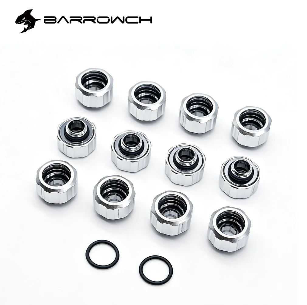 

BARROW 12pcs/lot Hand Compression OD16mm Hard Tube Fitting Water Cooling Metal Connector Fitting G1/4'' Thread TEPG Acrylic