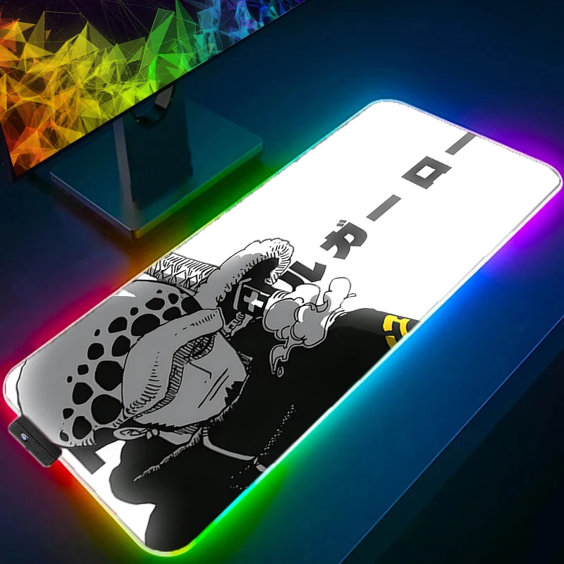 

RGB LED Mouse Pad Anime Keyboard Pad One Piece Trafalgar D Water Law Non-Slip Tablet Pad PC Accessories Mousepad Gaming Desk Mat