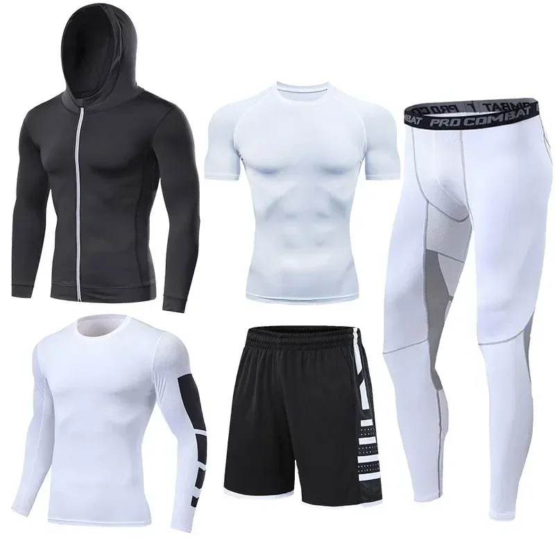 Men\'s Running Tracksuit Training Fitness Sportswear Set Compression Leggings Sport Clothes Gym Tight Sweatpants Rash Guard Lycra