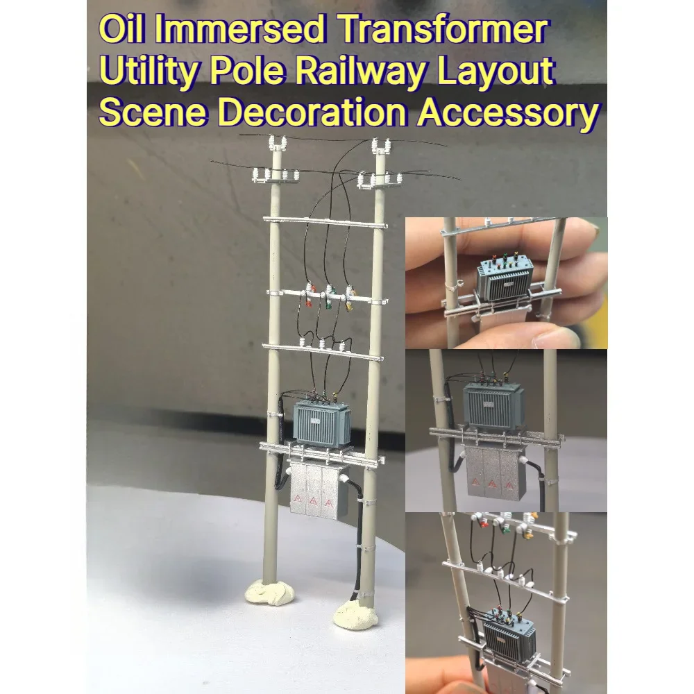 Train Model Scene Accessory HO Scale 1/87 Utility Pole Assembly with Power Distribution Box custom Diorama Decor For Railway