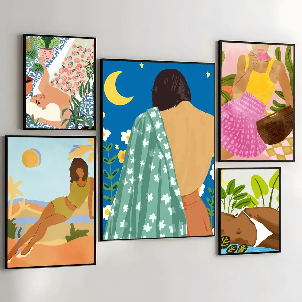 Laid-Back Summer Vibes Painting Calligraphy Self Adhesive Wall Art Waterproof Print For Bedroom Living Room Hallway Home Decor