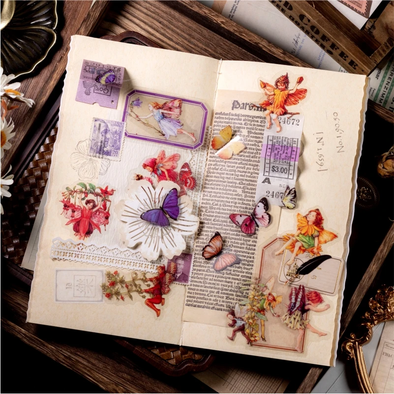 50 pz fiaba foresta serie adesivo Retro fiore fata Scrapbooking materiale diario etichetta diario fai da te pianificatore decorativo