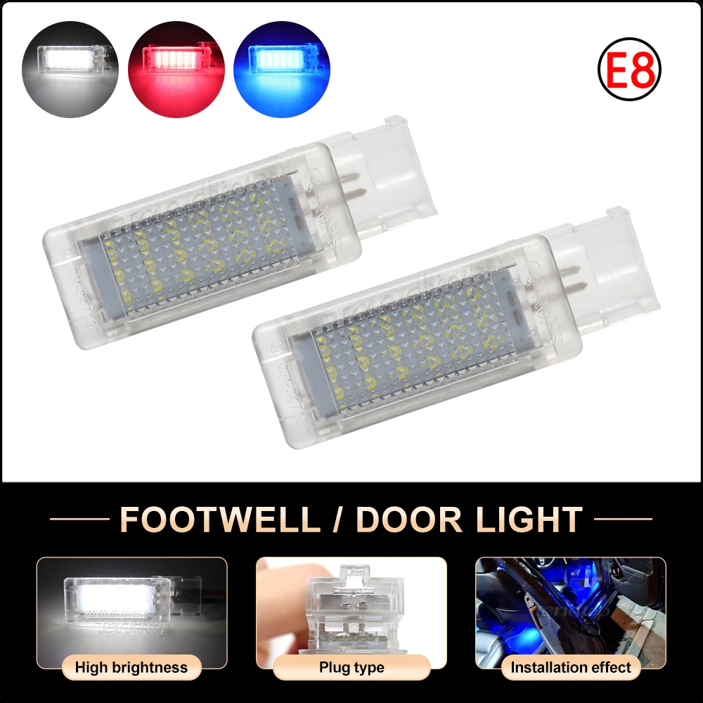 2Pcs LED  Courtesy Luggage Lamps Footwell Boot Door Light For VW Passat Polo Golf Jetta Sharan Tiguan Touareg Caddy EOS