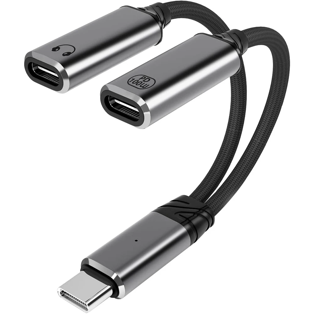 USB C Splitter,2 in1 USB C Headphone and Charger Adapter Audio Dongle Cable PD 100W for iPhone 17 16 Pro Max Galaxy S24 iPad Pro