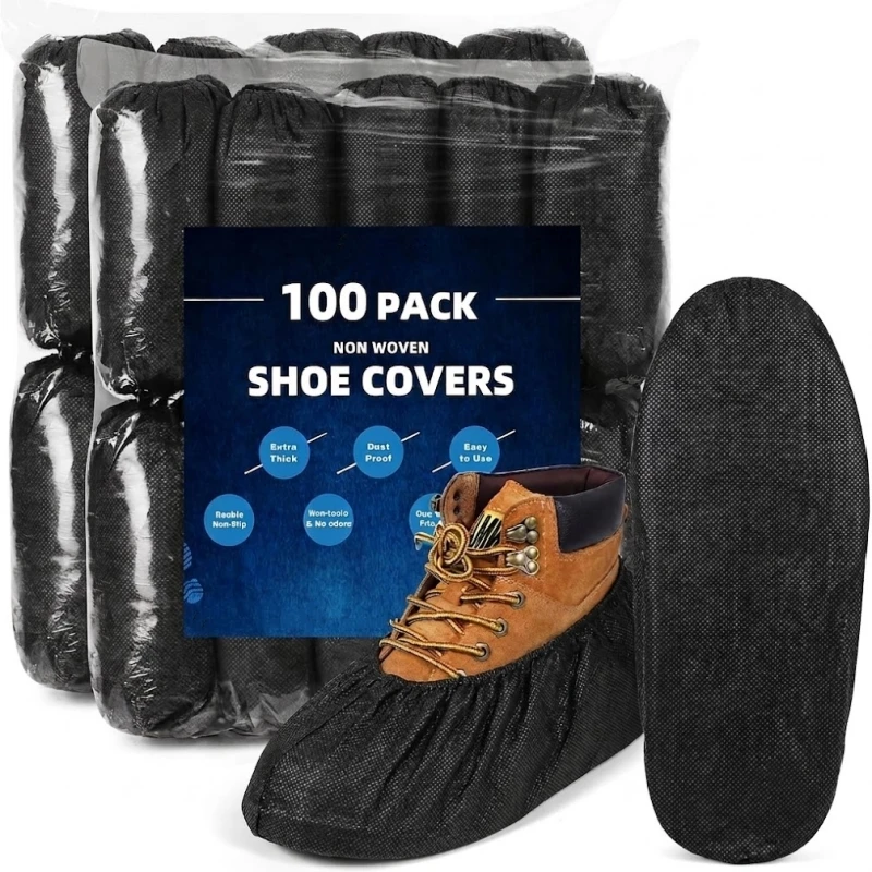 100Count Shoe Covers Disposable Black Non Slip Foot Booties Covers Dustproof Shoe & Boot Protectors for Carbet Indoors Outdoors