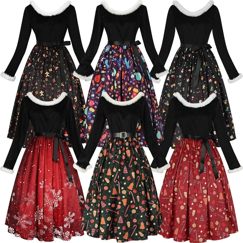 Christmas Themed Print Dress Family Atmosphere Party Event Costume Christmas Halloween Cos Costume