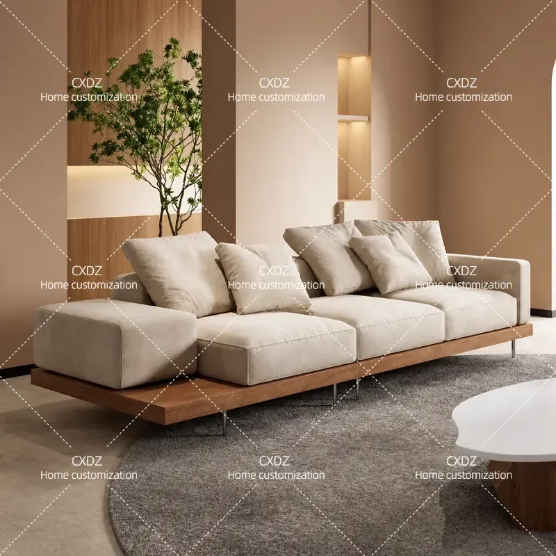 Wabi Sandy Wind Villa Solid Wood Sofa Combination Chinese Ancient Japanese-style Homestay Technology Fabric Design Floor Sofa