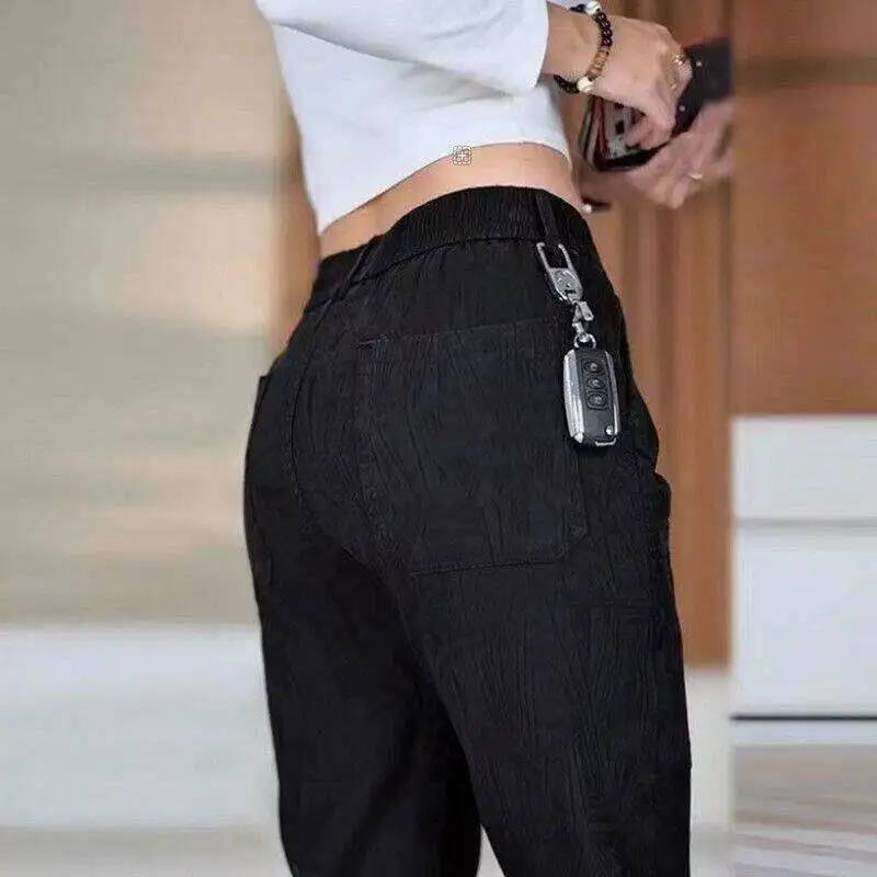 Men's Casual Pants Floral Embroidery Elastic Waist Straight Leg Spring Autumn Construction Site Auto Repair Loose Fit Trousers