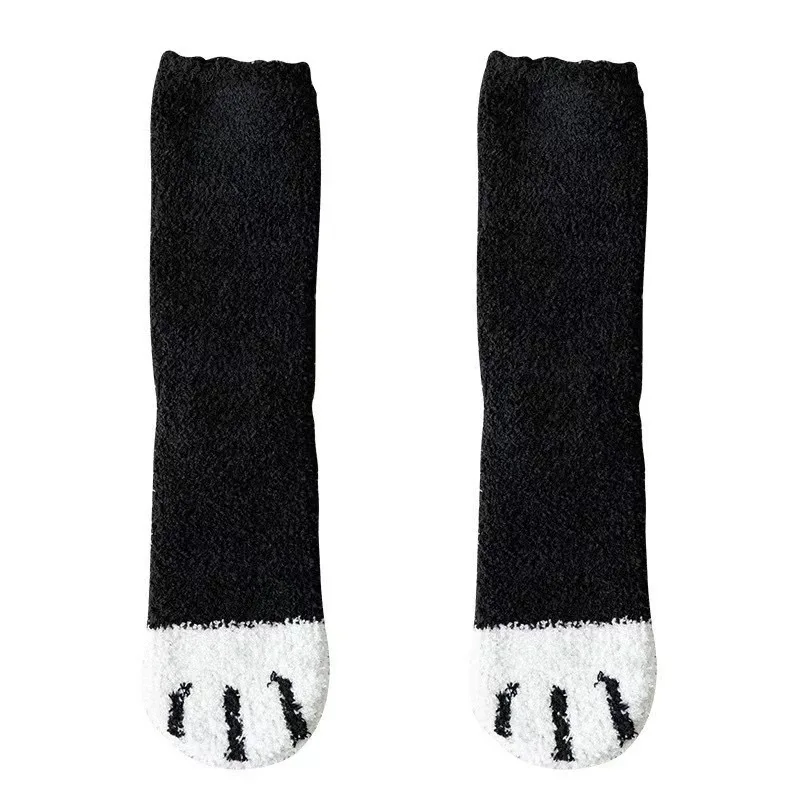 1/6 Pairs Frauen Herbst Winter Dicke Warme Katze Pfote Muster Mitte Rohr Socken Bequeme Schweiß Absorbieren Korallen Fleece Casual Socken – Detail 9