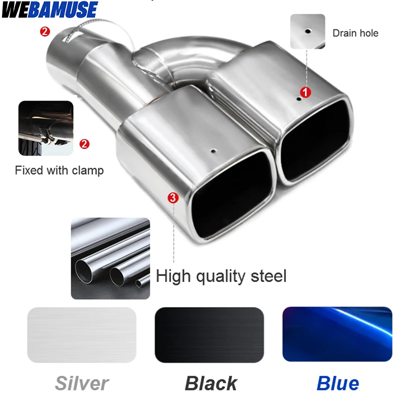 Stainless Steel Dual Exit Square Exhaust Muffler For Toyota Noah Voxy 80 Series C-HR Tailpipe Muffler Tip Car Rear Tail Throat