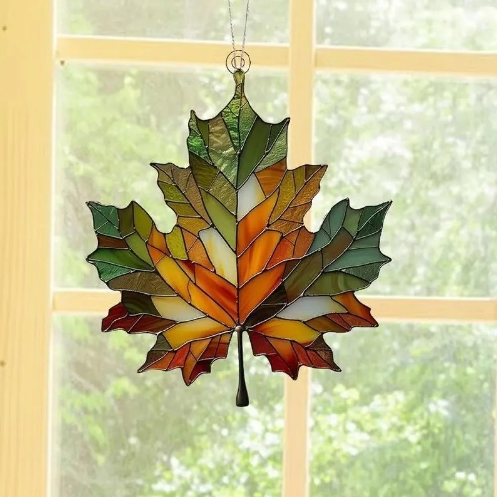 Acrylic Maple Leaf Light Catcher 2D Flat Design Classic Style Maple Leaf Hanging Ornament Wall Hanging Stained Leaf Decorations