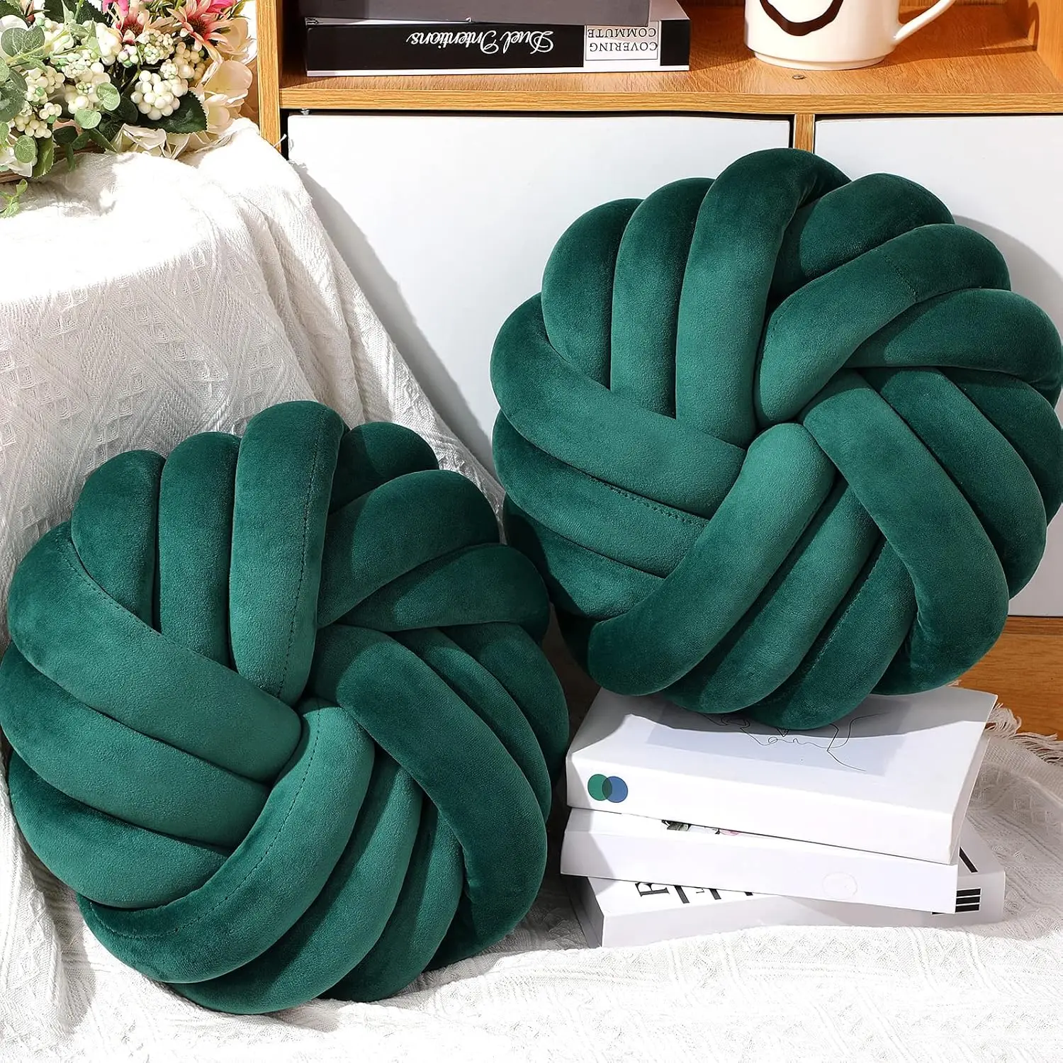 Green Handmade Knotted Ball Pillow Sofa Back Stuffed Cushion Cute Plush Throw Pillow Sofa Cushion Christmas Home Accessories - view 2