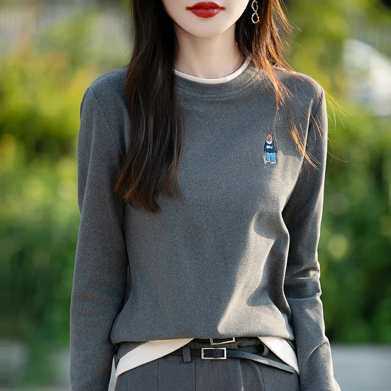 Warm Loose Color Block round Neck Base Shirt Women's Fashion T-shirt from Guangzhou Thirteenth Factory Dongda Gate European G...