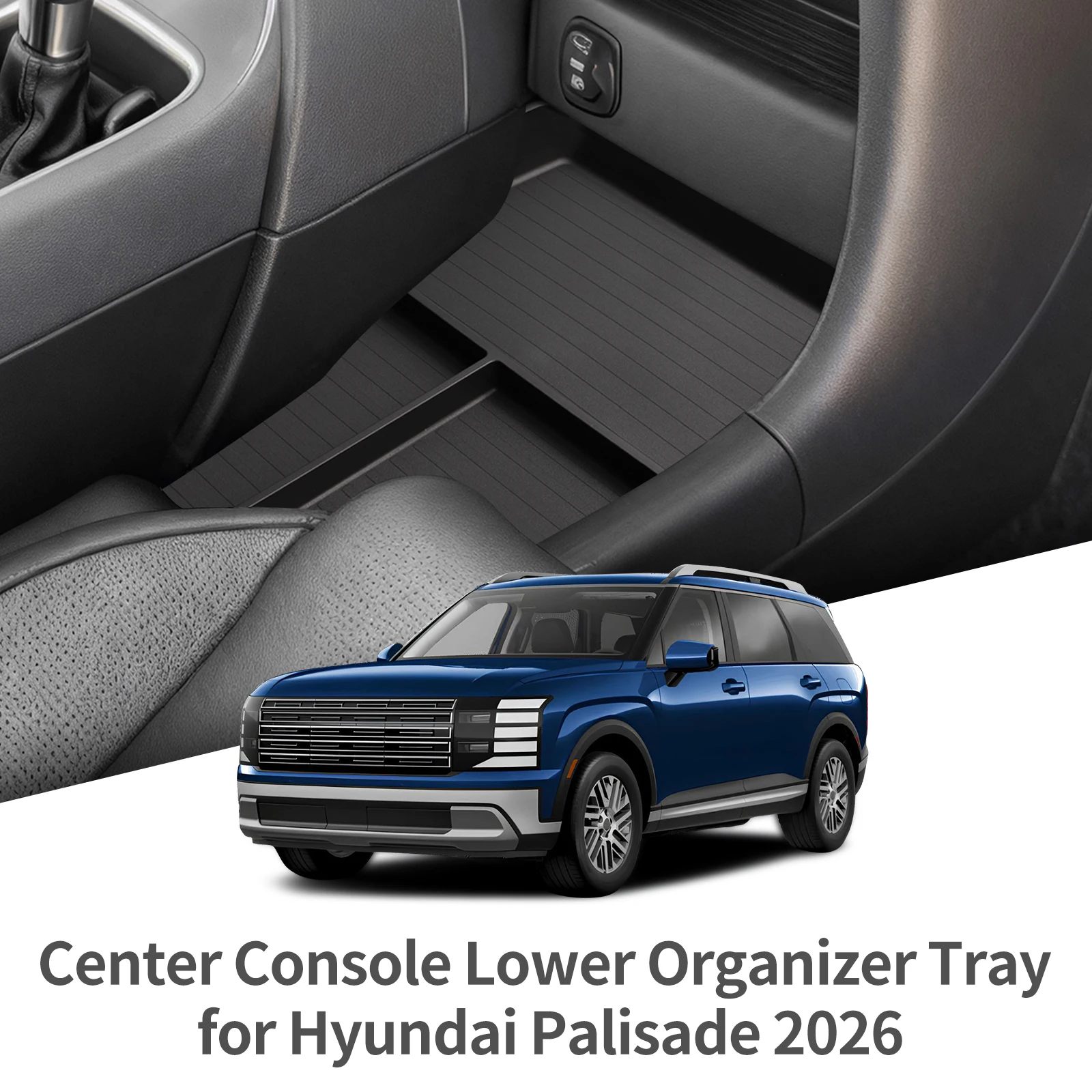 for Hyundai Palisade 2026 Center Console Lower Storage Box Car Central Tray TPE Organizer Accessories Tidying Black