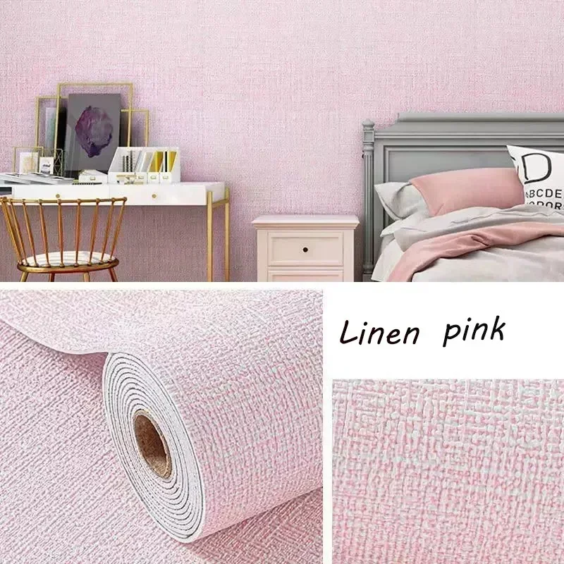 10m 3D Thicken self-adhesive thermal insulation wallpaper linen plain color decor wall stickers renovation anti-collision