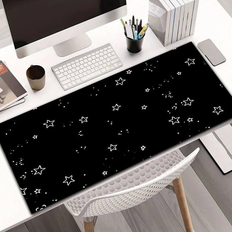 

Черный блестящий игровой коврик для мыши с пятиконечной звездой, большой настольный коврик, нескользящий коврик для мыши с прошитыми краями для ноутбука и клавиатуры, декоративный коврик XL