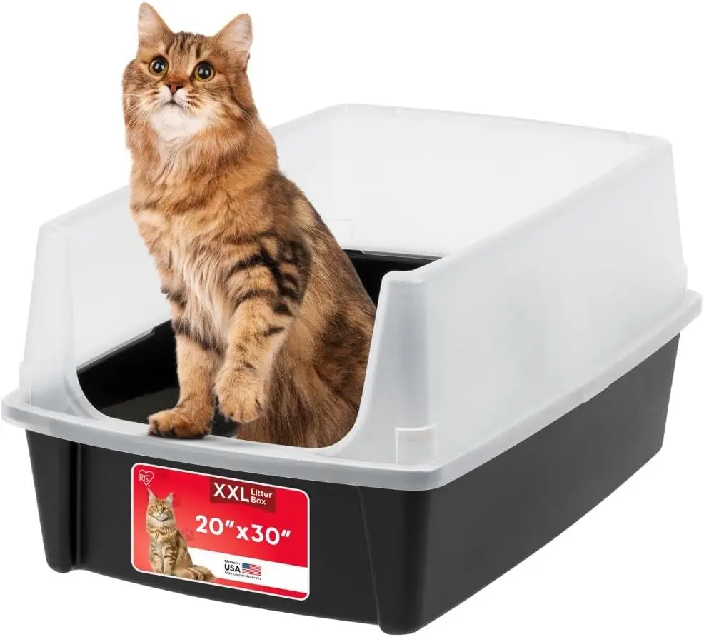 

Extra Large Open Top Cat Litter Box for Big Cats, High Sided Scatter Shield, Easy Clean, 30'L x 20'W x 14'H, Black