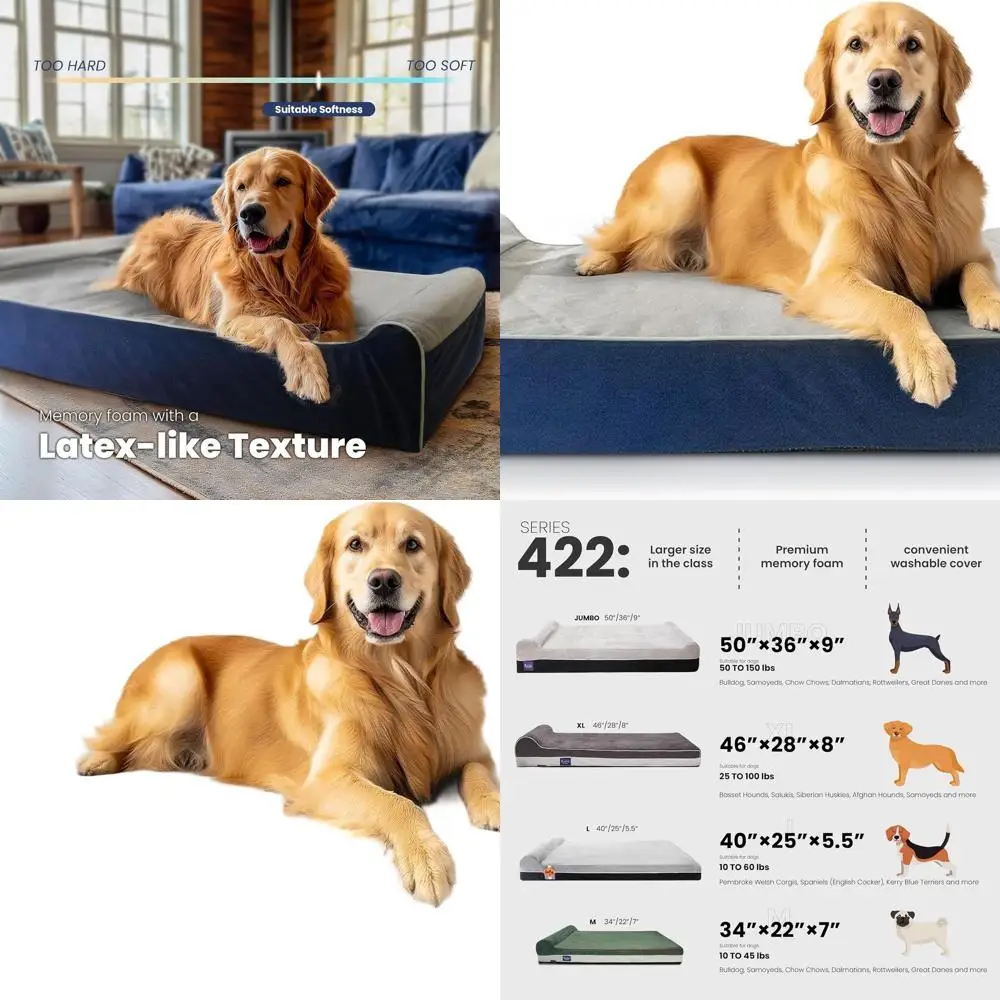 

Large Orthopedic Memory Foam Dog Bed with Waterproof Cover and Removable Washable Gray Blue Pillowcase
