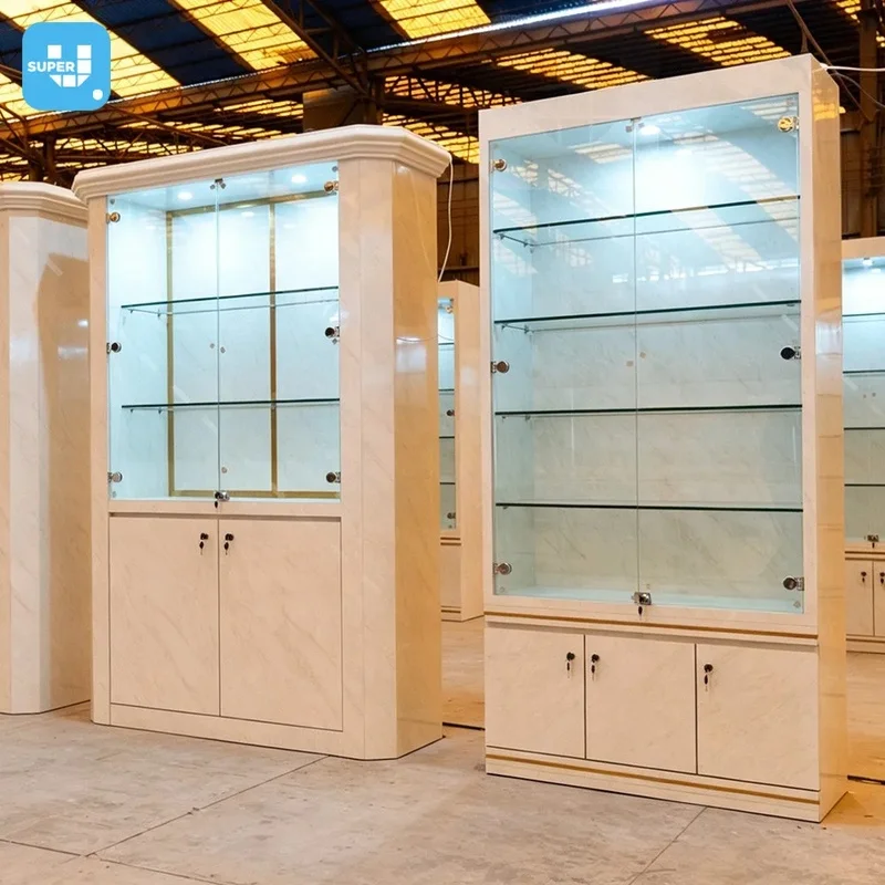 custom.Bespoke Wooden Ornate Crown Molding Jewelry Shop Showcase Glass Lockable Jewelry Wall Display Cabinet
