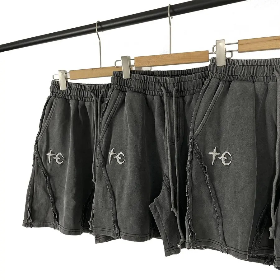 Thug Club heavy industry embroidery star and moon pattern American high street retro old flanged loose shorts
