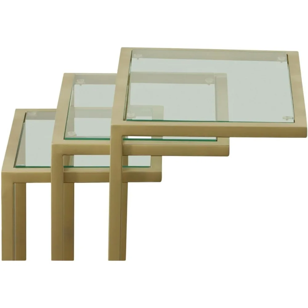 Modern Rectangular Wooden Top 3-Piece Nesting Table Set with Alloy Steel Frame for Space-Saving Furniture