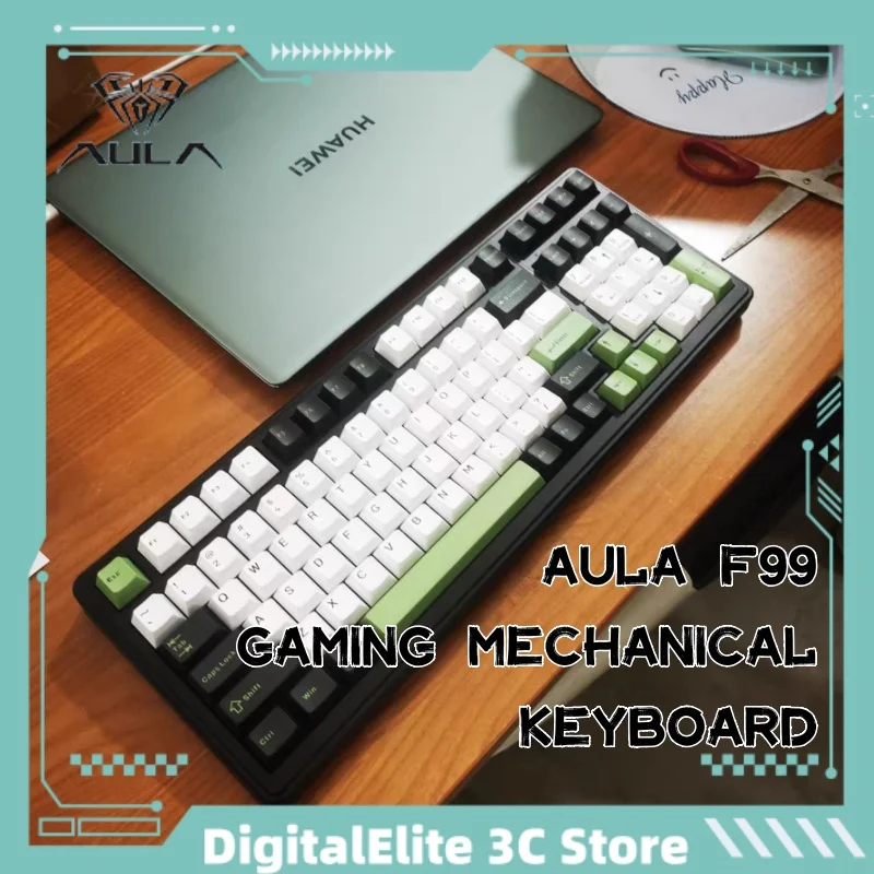 New Aula F99 Gaming Mechanical Keyboard 99 Keys Thri-Mode 2.4g Wireless Bluetooth Wired Hot Swap Pbt Rgb Pc Computer Accessories