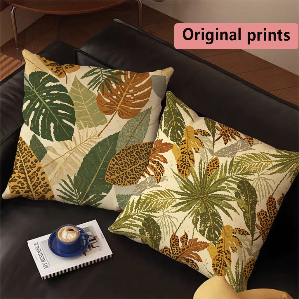 Tropical Leaf Print Pattern Cushion Cover Suitable for Sofa Bedroom Car Pillow Cover
