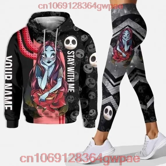 Nightmare Before Christmas Sally Hoodie Womens Leggings Yoga Set Womens Disney Jack Skellington Hoodie Sports Leggings Tracksuit