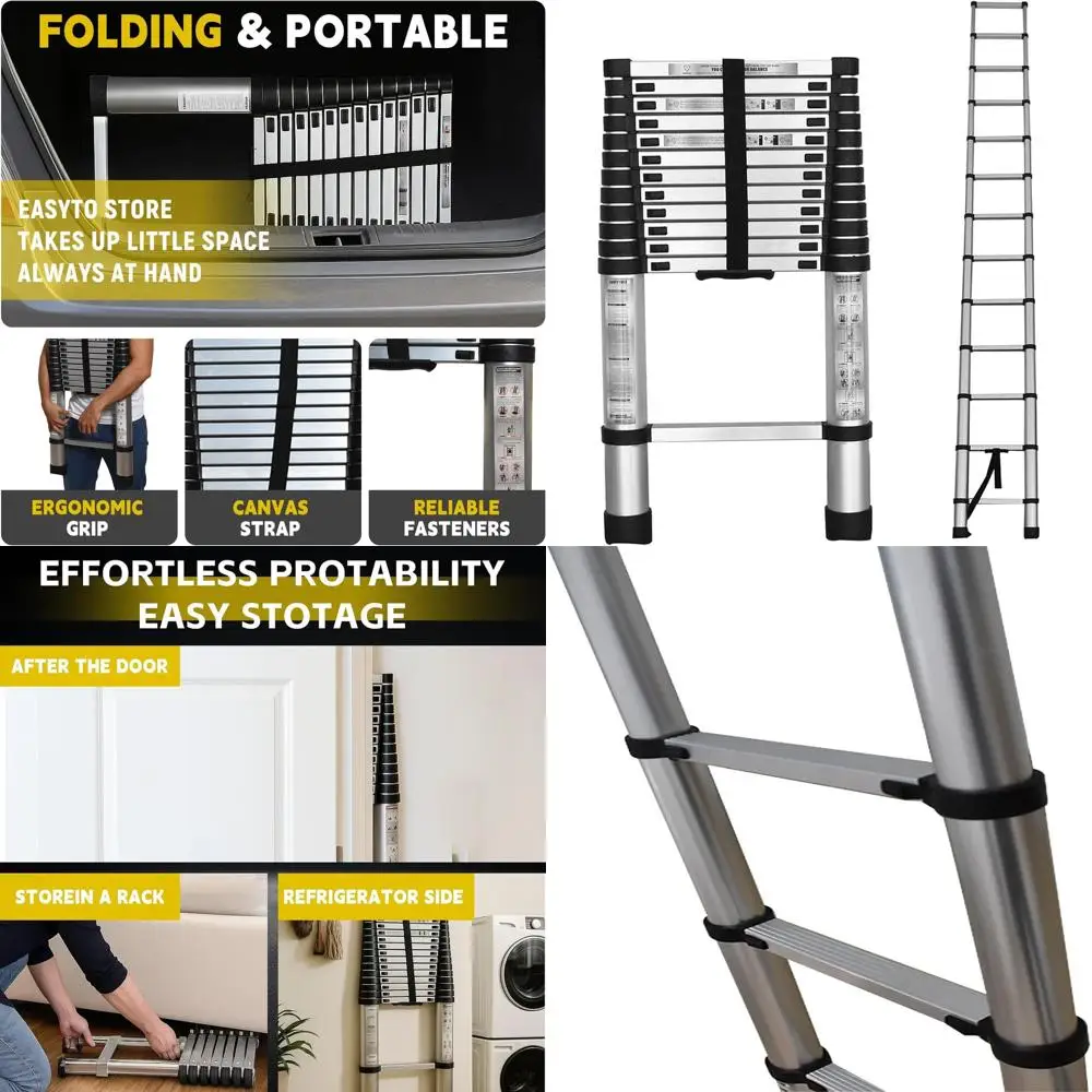 

Aluminum Telescoping Ladder - 14.5FT Collapsible, Lightweight, 330lbs Capacity for Home Use