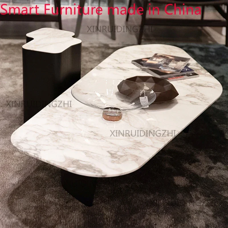 

Italian simple round marble coffee table light luxury style Nordic style designer living room household table